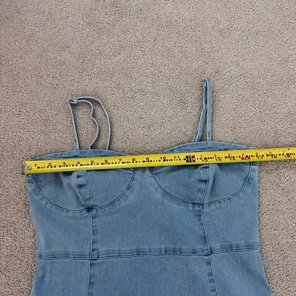 Forever 21 Denim Mini Dress Y2K 90s Style Bustier Cami Blue Jean Bodycon L - Picture 8 of 11
